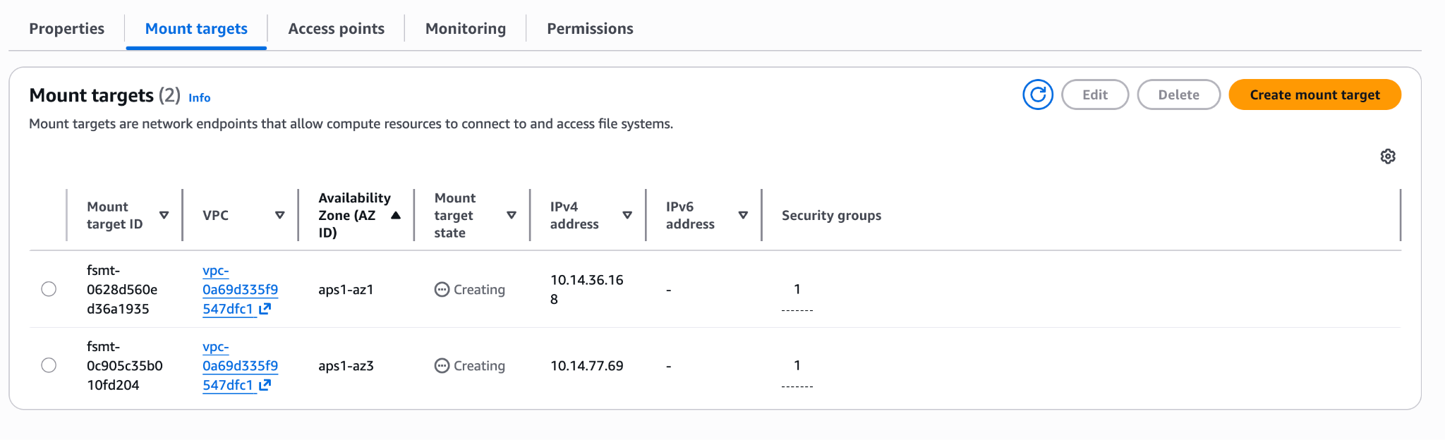 File system in Creating state right after creation